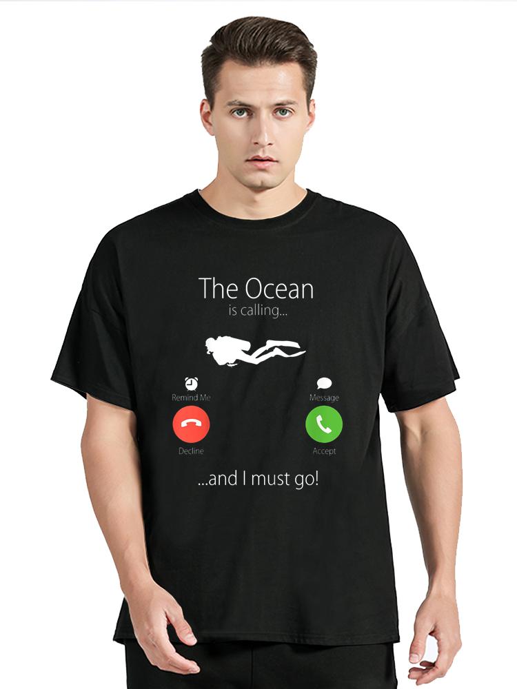 The Ocean Is Calling And I Must Go - Diver Tshirt Scuba Diving T Shirt Men Women Short Sleeve Cotton T-Shirt Men Clothing Tees S разноцветный