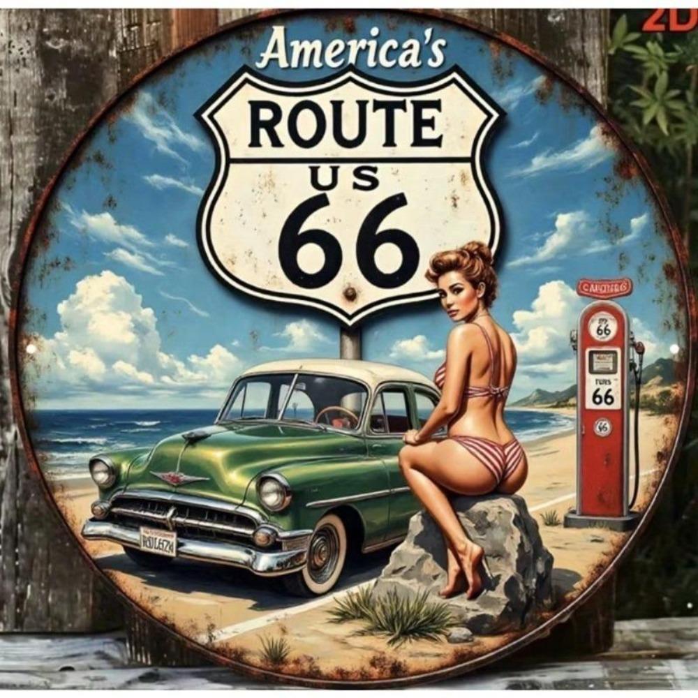 Vintage Metal Tin Sign Route 66 Wall Art Retro Garage Bar Man Cave Decor