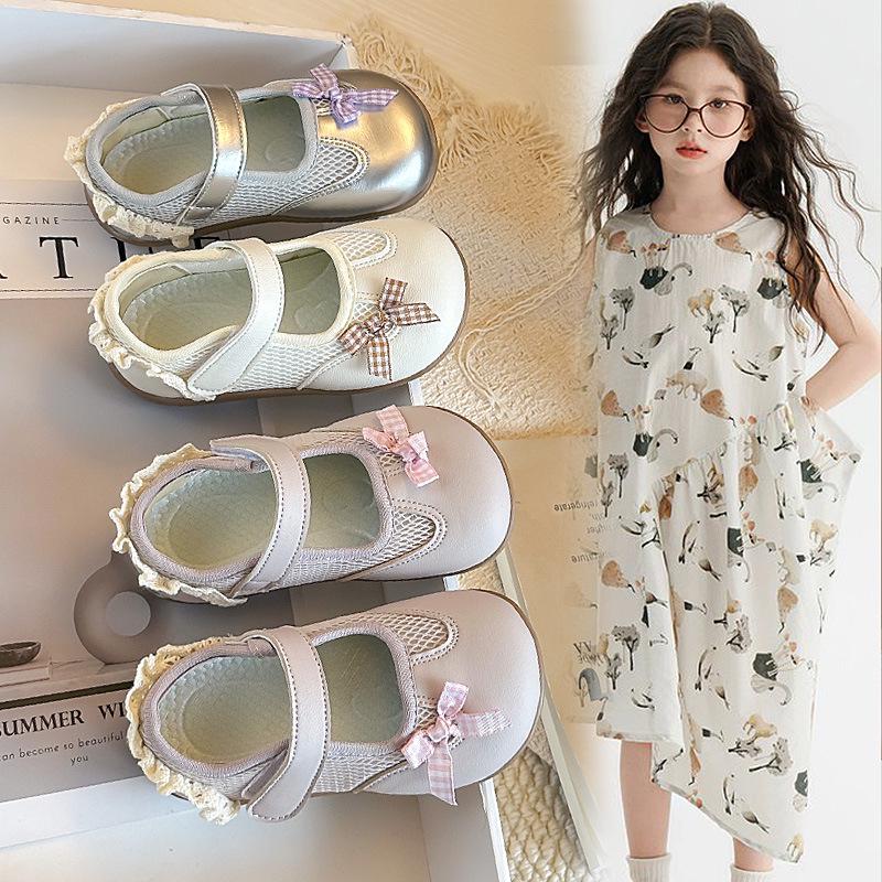 Girls' 2026 Spring White Leather Princess Loafers - Korean Style Soft Sole Low-Cut Shoes