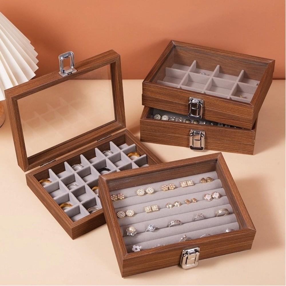 Solid Wood Jewelry Box Dustproof Jewelry Display Box Vintage Ring Necklace Storage Box Bracelets