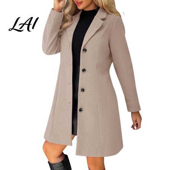 Single Breasted Coats Notch Lapel Collar Long Coat for Women Sleeves Women Casual Blazer Jacket Slim Fit Solid Color Outerwear Fall Winter Jacket
