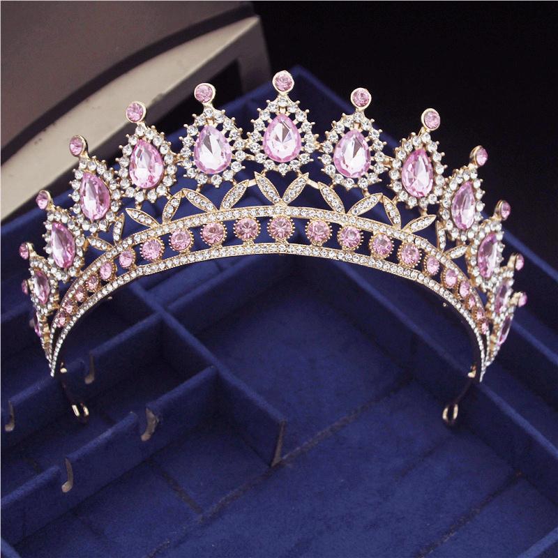 Gorgeous Pink Crystal Headbands Queen Tiaras And Crowns Bridal Hairband Girls Prom Party Wedding Hair Jewelry Accessories
