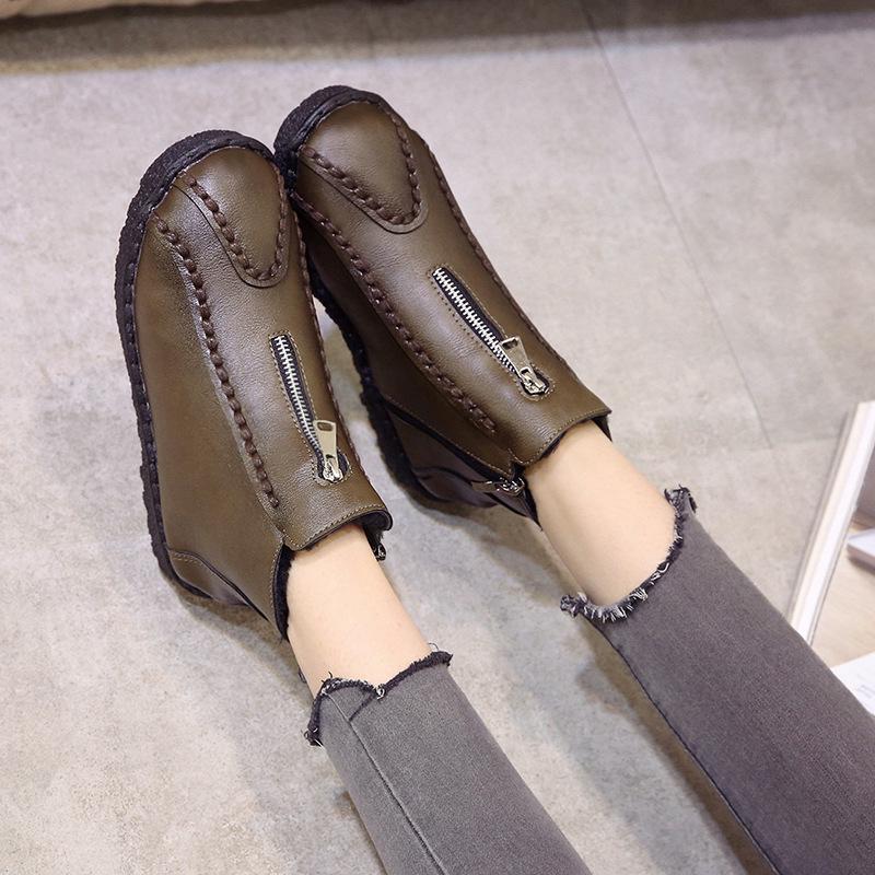 2019Women Ankle Boots Plus Size Hand-made Leather Woman Boots Round Toe zipper Shoes Female Footwear  ankle boots for women