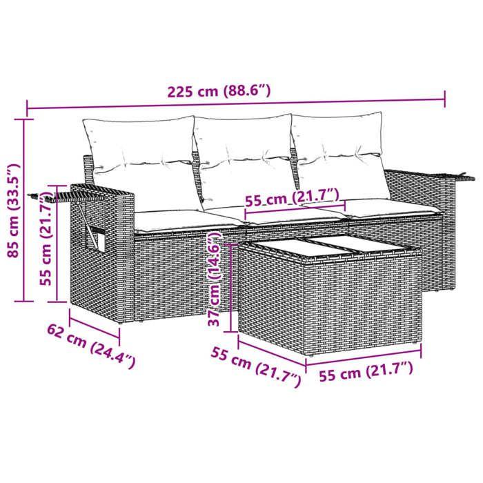 VidaXL Salon de Jardin avec Coussins 4 pcs, Canapés de Terrasse, Ensemble de Meubles de Patio, Mobilier d'Extérieur, Gris 3252209