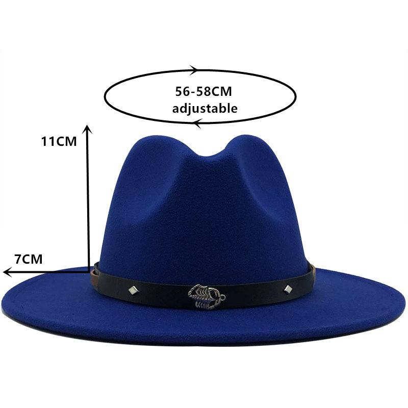 European and American popular hats, women's new woolen jazz top hat, retro flat-brimmed felt straight-edged big eaves hat