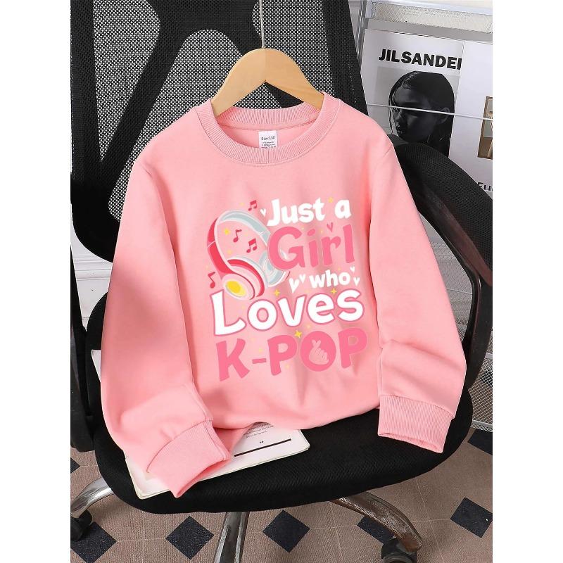 Youth Crewneck Sweatshirt - Pink Headphones with Music Notes, K-Pop Style, Machine Washable