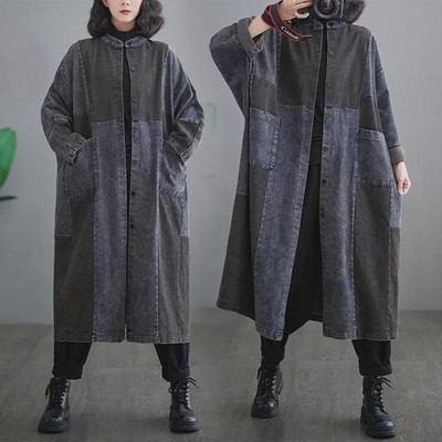 Blazer de vânt de damă, cu cusături în contrast, din denim - spălat, lungime mijlocie, stil primăvară/toamnă