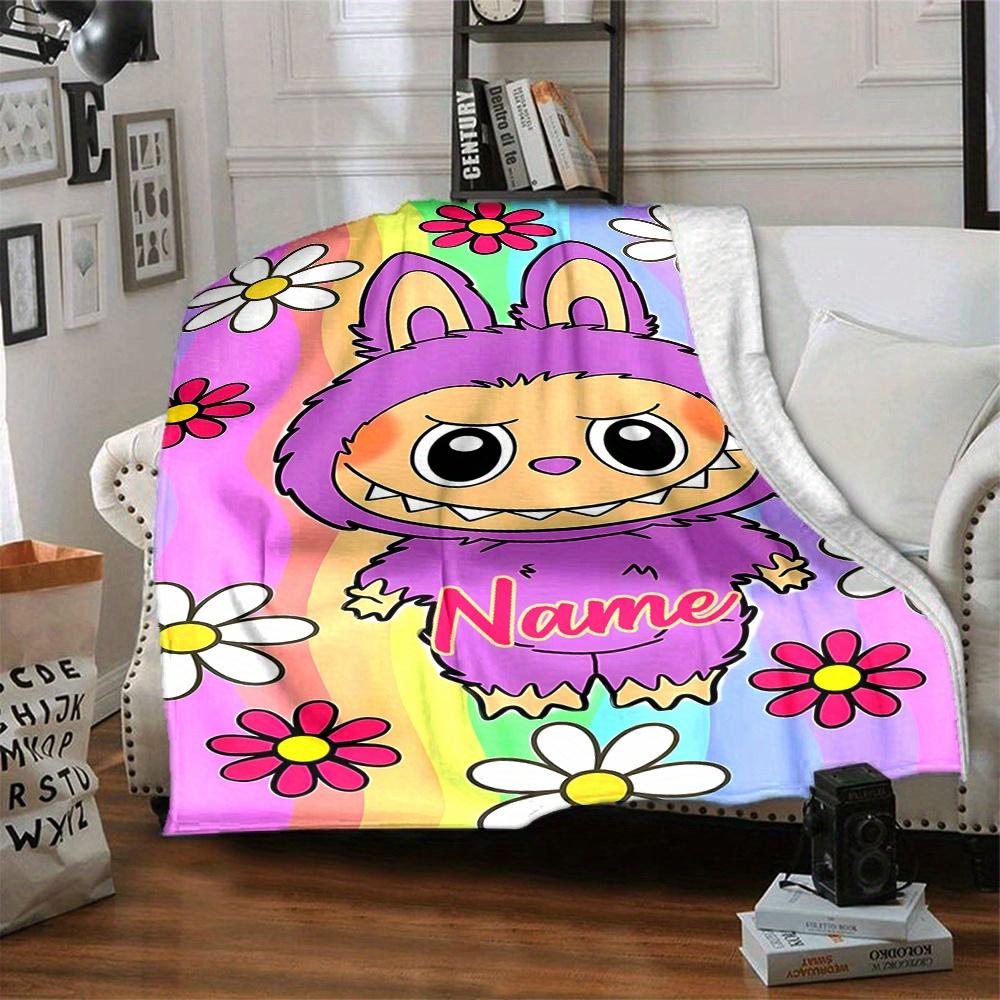 Cute Monster With Flowers Blanket With Customizable Name Comfortable In All Seasons Suitable For Sofas Beds Travel Camping And Office Decoration A