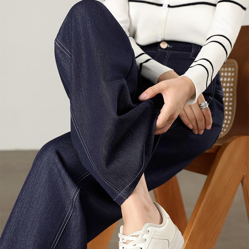 Imitation Denim Colorless Curved Knife Pants for Women, Autumn New High-waisted Flesh-covering Banana Drape Pants, Commuter Casual Slimming