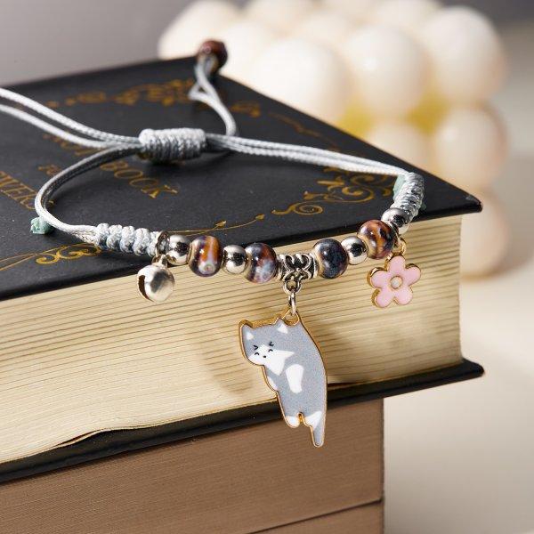 Handgefertigtes Cartoon Emaille Katze Blume Armband für Damen Herren Paare Tier Haustier Anhänger Band Seil Armbänder Freundschaft Schmuck