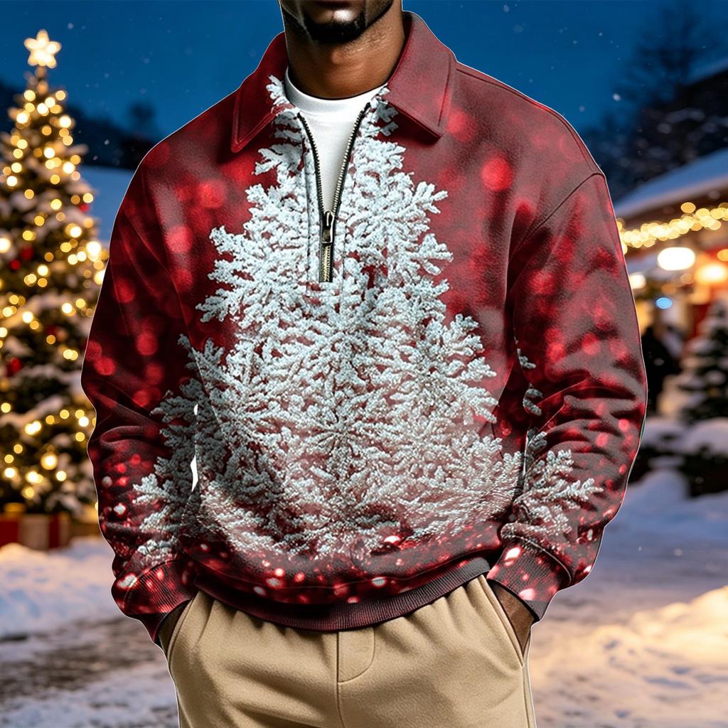 Herren lässiges Weihnachtsdruck Viertelreißverschluss Sweatshirt mit Kragen
