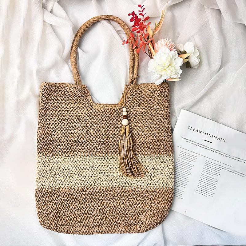 2025 Summer Women's Large Capacity Chinese Style Tassel Straw Shoulder Bag