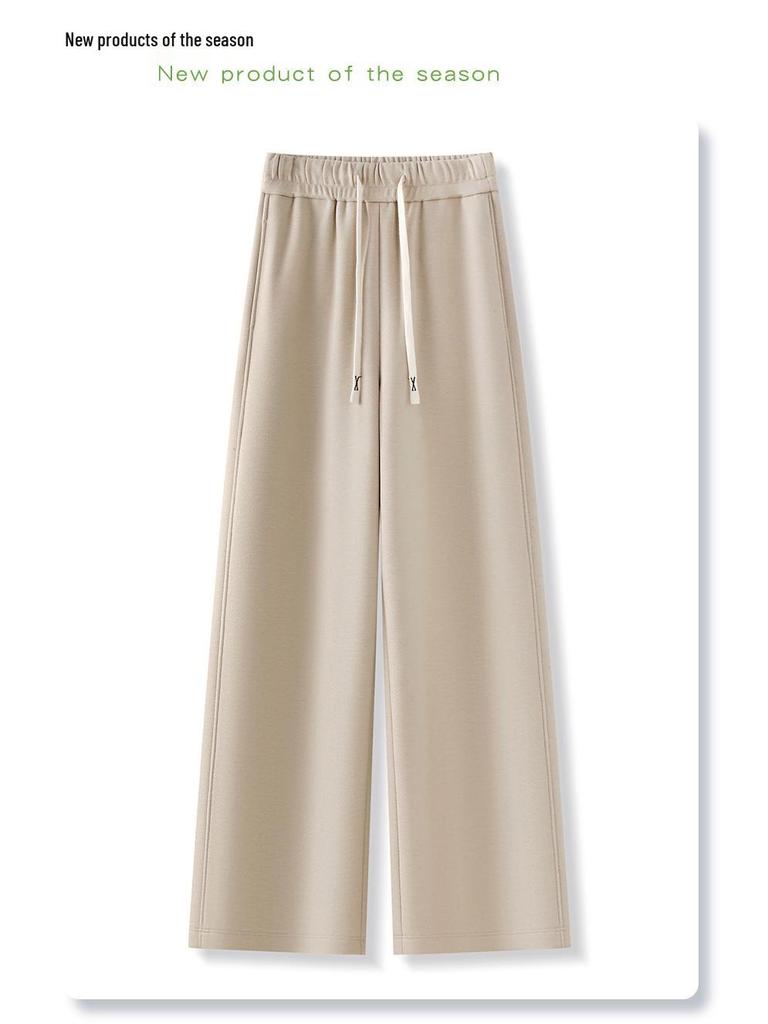 Women's Off-White Wool Wide-Leg Pants - Autumn/Winter 2024, Soft and Thickened Straight-Leg Design.