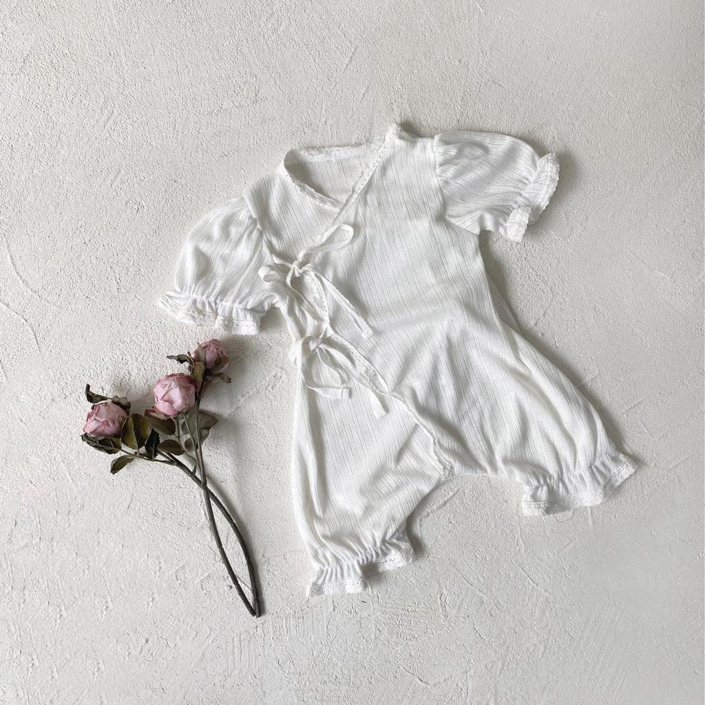 Summer Mesh Lace Romper with Snap Crotch for Girls