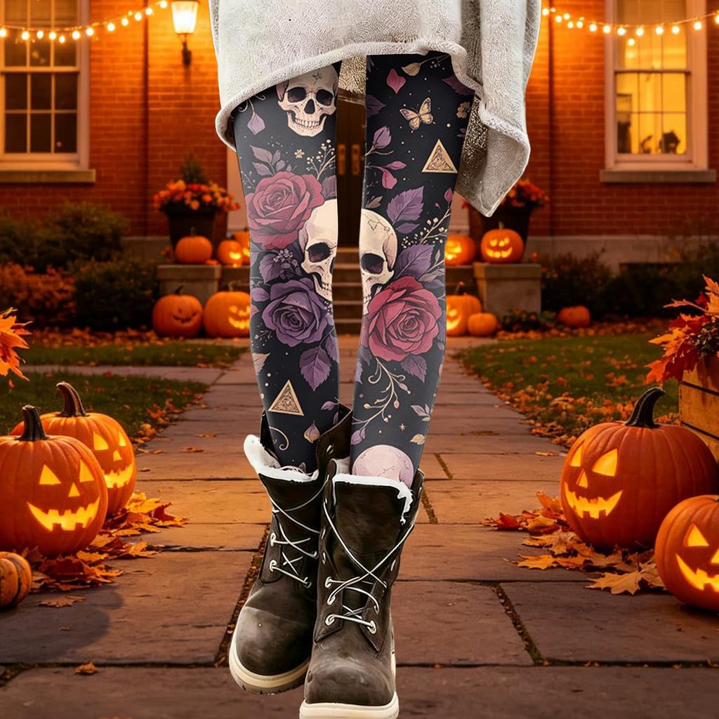 Women's Halloween Print Stretch Leggings for Casual Wear