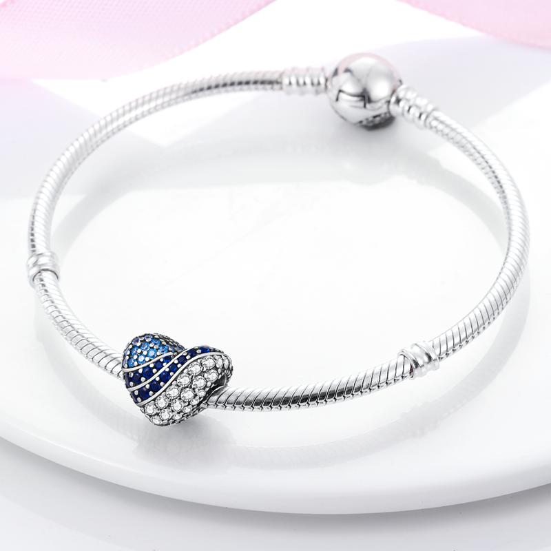 Charms Copper Infinite Love Blue Heart-Shaped Beads Fit Charms Plata Original Bracelet Beads Women Jewellery Making Diy