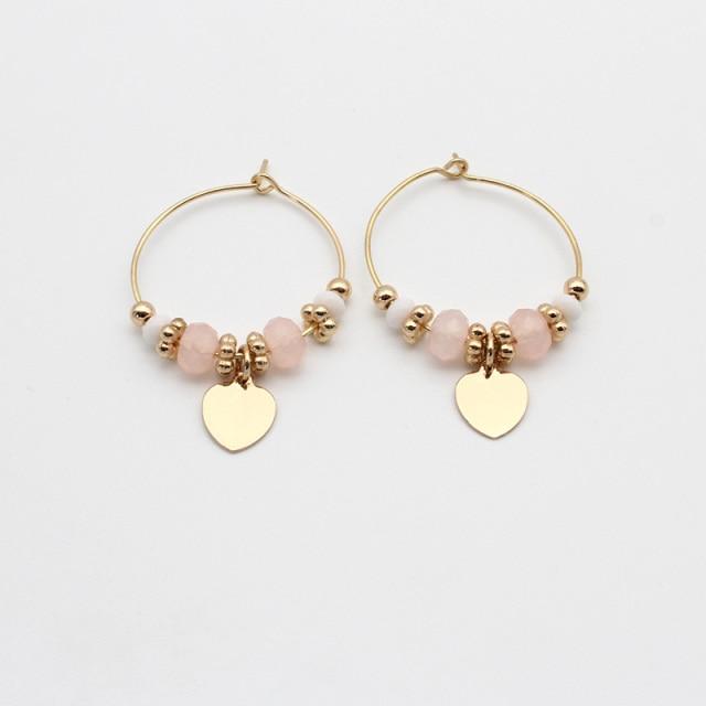 

Серьги-подвески в форме сердца, золотые хрустальные стеклянные акриловые бусины, симпатичные розовые персиковые серьги-кольца, сладкое кольцо с бисером, винтажное 35