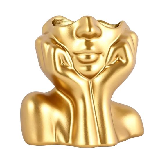 Artistic Desktop Storage Abstract Face Vase, Female Pen Holder, Makeup Brush Modern Vinyl Cup Decorative Vase Centerpiece for Living Room Table Shelf