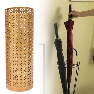 Umbrella Stand Rack Rustproof Corrosion Resistant Compact Design Metal Hollowed Freestanding Round Umbrella Holder Organizer Bin