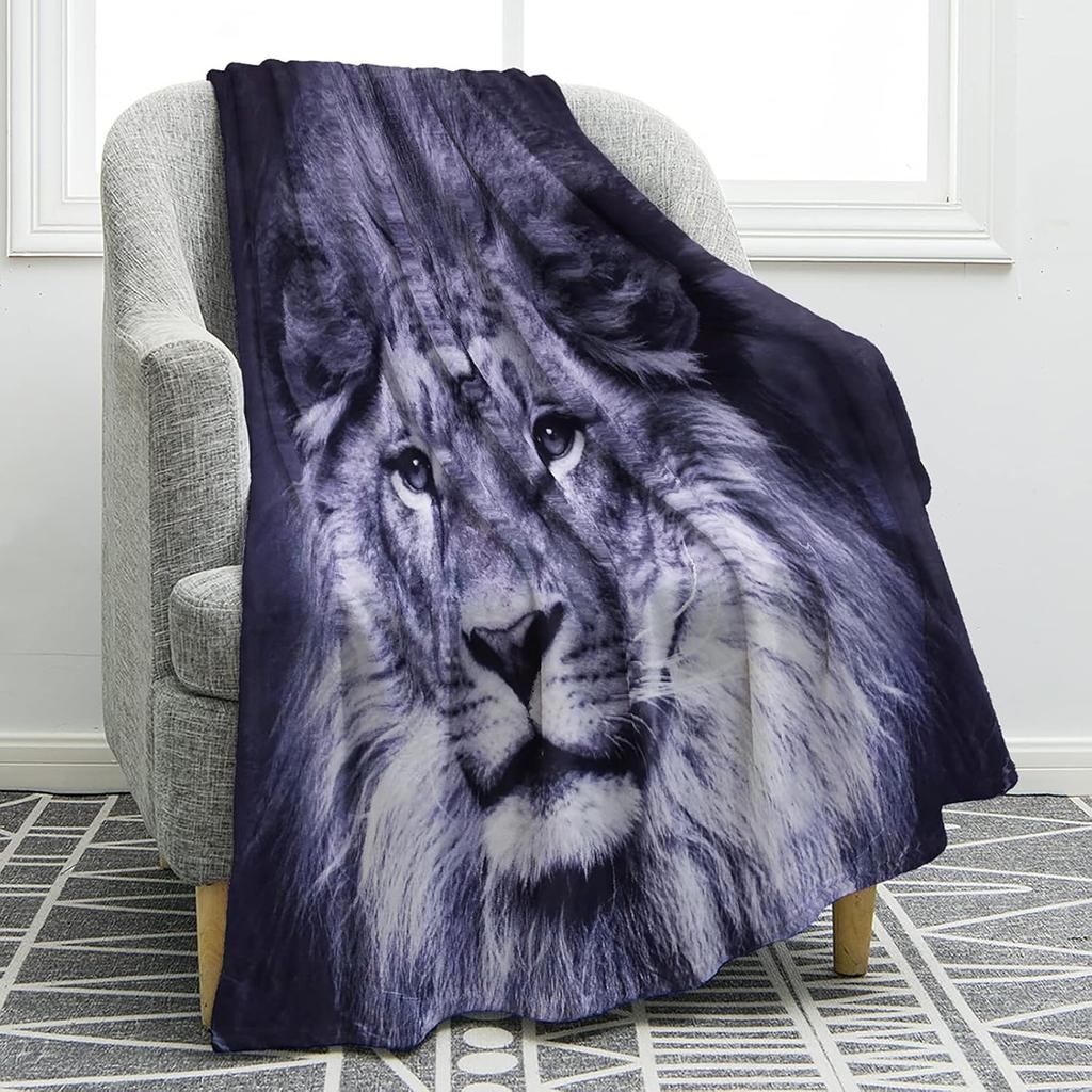 1 Stück Überwurf Decke Zeitgenössischer Stil Digital bedruckte Dschungel Löwe Flanelldecke für Couch Bett Sofa Bequeme Warme Decken Geschenke für jede Jahreszeit