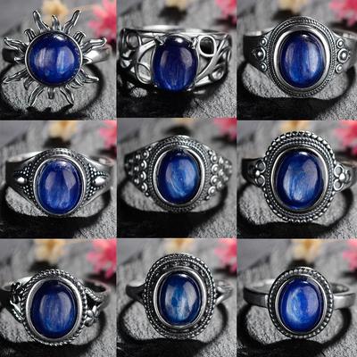 Natural Kyanite Ring Simple Style Fine Jewelry Anniversary Engagement Party Gift for Women Vintage Ring