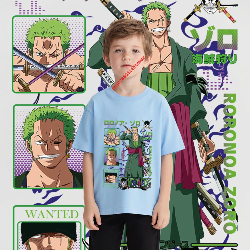 Anime One Piece Zoro Cotton T Shirt for Kids Boys Girls 100 160 Cartoon Print Comfortable Tee