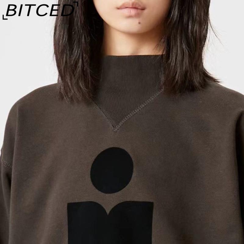 BITCED Damen Herbst/Winter Glitzer-Print Halbhoher Kragen Baumwolle Stehkragen Sweatshirt