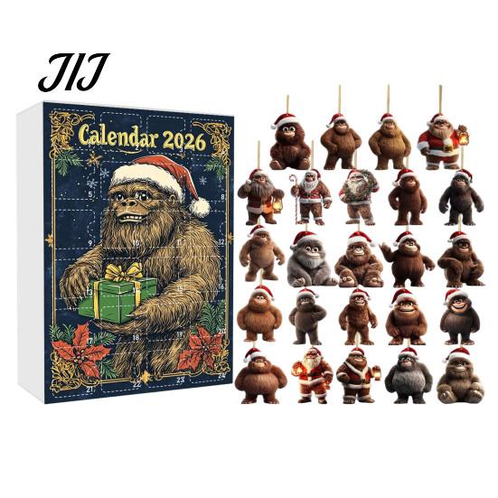Christmas Party Favors Advent Calendar, Ape Series 24 Day Countdown Box with Xmas Gift Acrylic Pendants, Festive Tree Hanging Ornaments for