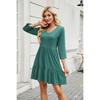 Women's  Spring Summer Loose 3/4 Sleeve V-neck Ruffled Pleated Dress for Casual Daily, European American Crossborder Trade Ready to Ship