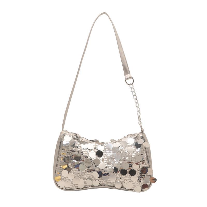 Simple Solid Color Sequin Design Women Shoulder Chain Bag For Casual Urban Outings