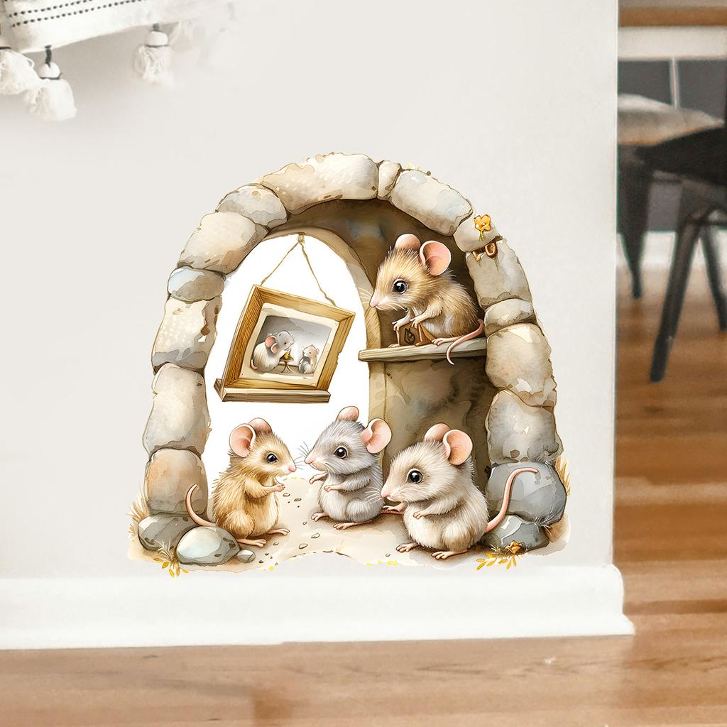Cartoon Mouse Hole Wall Stickers, Kids Room Nursery Bedroom Decor, Removable Self-Adhesive
