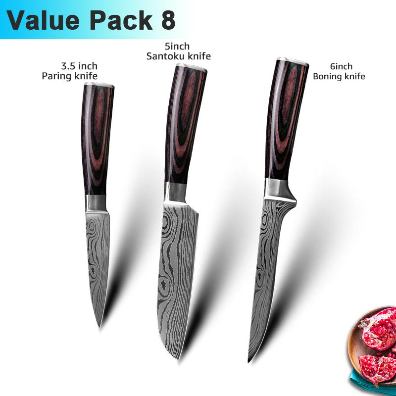 Kitchen Knives 7CR17 High Carbon Stainless Steel Damascus Drawing Gyuto Cleaver Set Slicer Santoku Knife Chef Knife