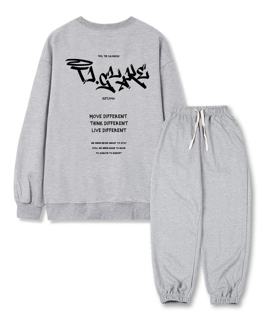 TI.GLAKE Move Different Fleece-Lined Sweatshirt Jogger Training Pants Set Gray