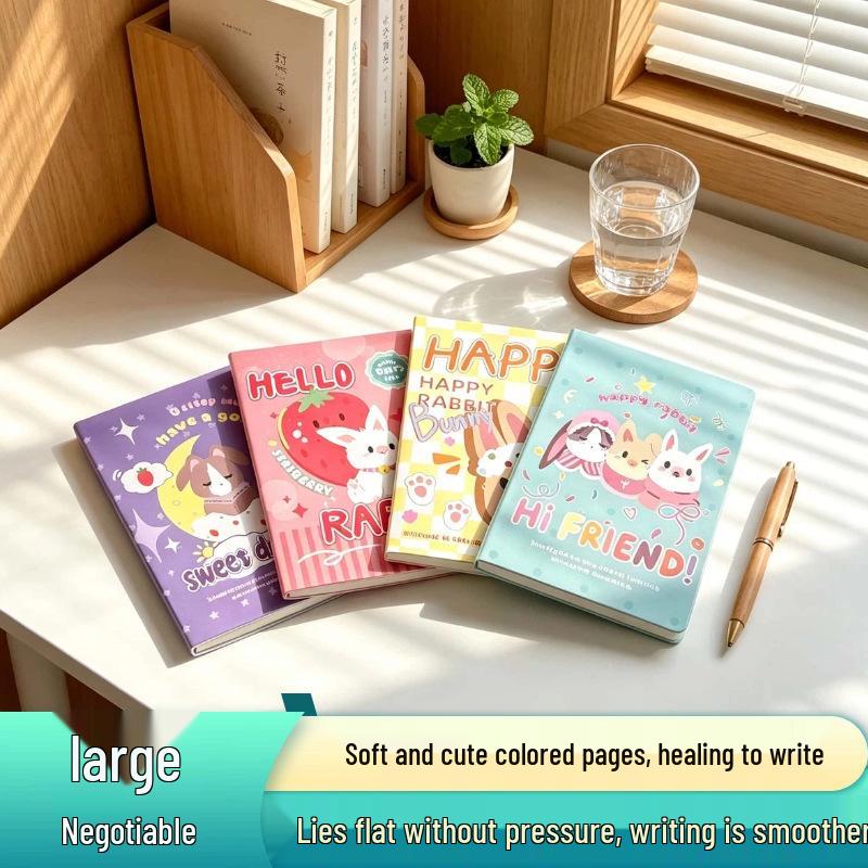 A5 Cartoon Notebook with Color Pages - Thick, Portable Diary for Students