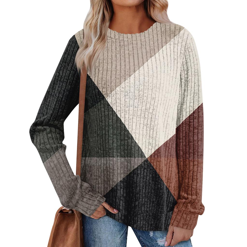 Women's Printed Lightweight Brushed-Cotton Round Neck Top