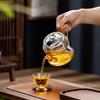 Heat-Resistant Glass Teapot Set with Stainless Steel Infuser and Colored Handle Teacups