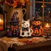 3pcs Rustic-style Halloween Figurine Pumpkin Tabletop Decoration Vintage Witch Cat Ornament  Bedroom