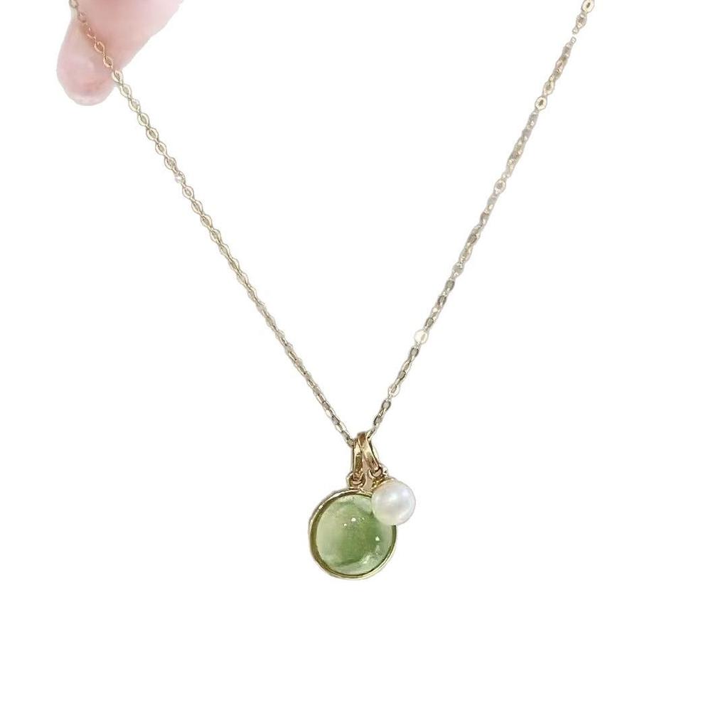 Elegant Peridot & Pearl Necklace Set for Women - Versatile Pendant & Clavicle Chain with Bracelet