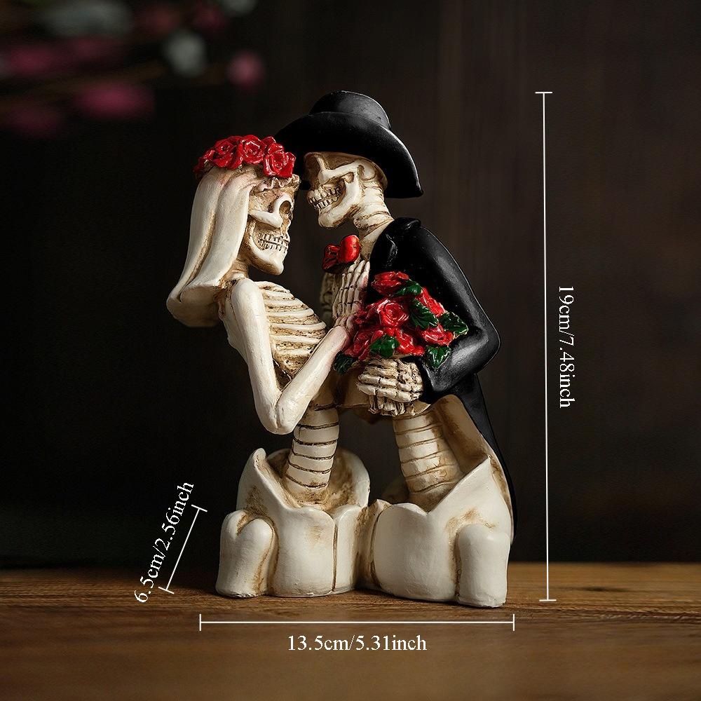 Halloween Skeleton Decoration Retro American Cowboy Figurine Romantic Wedding Couple Skull Statue Halloween Party Ornaments