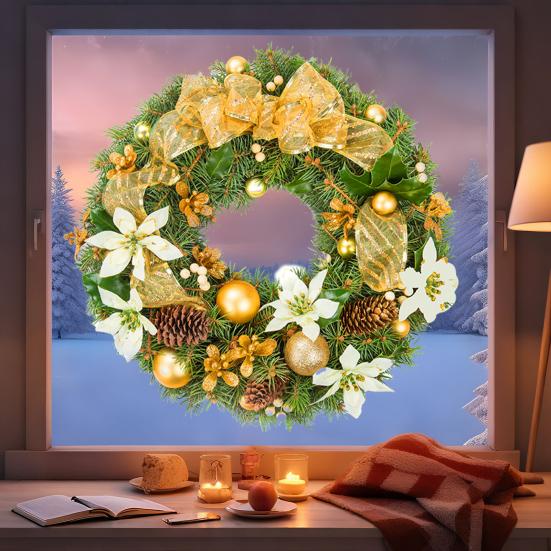 Yousheng Christmas Wreath Window Stickers Electrostatic Window Decals Wreath Pattern Glass Sticker for Home Shop Xmas Decoration