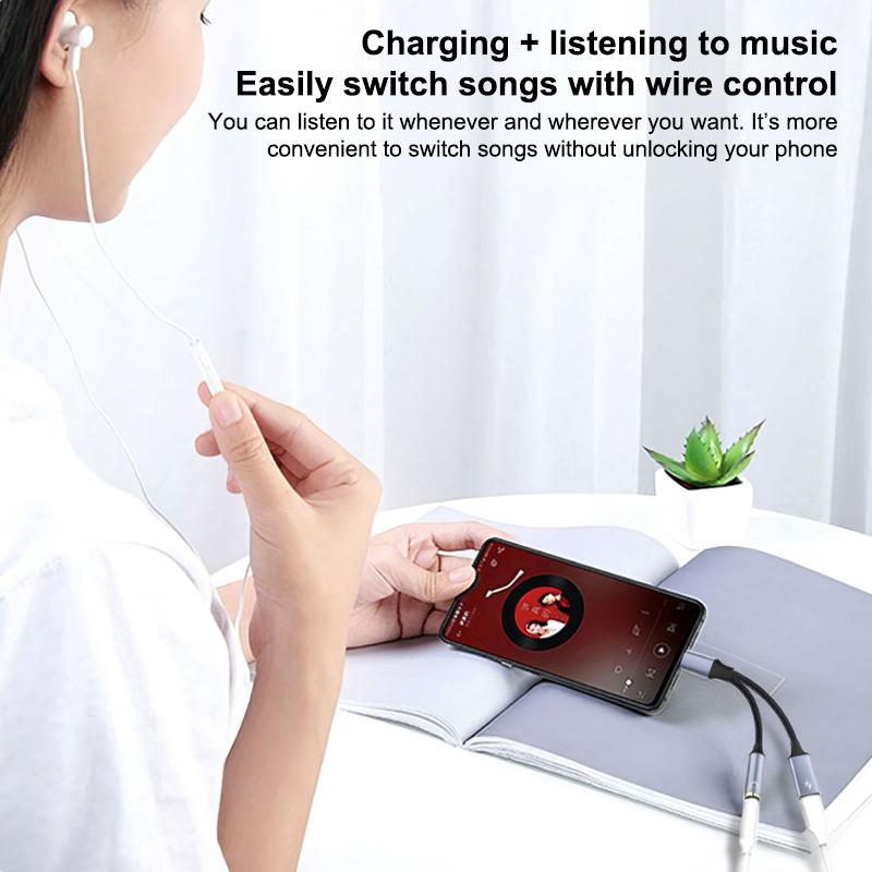 2 In 1 Usb C To 3.5Mm Headphone And Charger Adapter Pd 60W Quick Charging Cable Aux Jack Adapter For Mobile Phone Pad