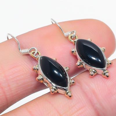 Natur Schwarz Onex Edelstein 925 Massiv Sterlingsilber Schmuck Ohrring 1.25" P8l50