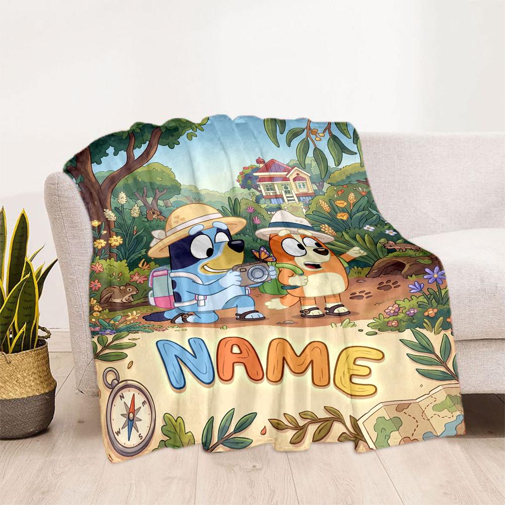 Bluey's Bubble Adventure Customize Text Blanket Cozy Customizable Blanket Durable Comfort for Office Picnics Office Chair Livingroom