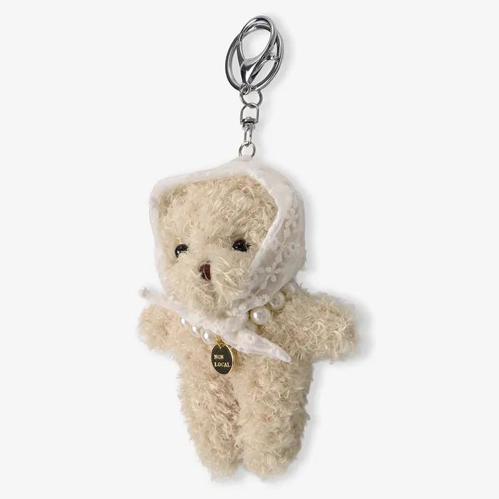 See-through Lace Kerchief Bear Keyring - Light Beige