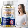 Huile de poisson Oméga 3 triple puissance, 3600 mg par portion, riche en extraits EPA et DHA, complément alimentaire, convient aux adultes.
