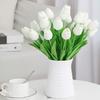 Silicone Tulips Artificial Flowers 34 Cm Decorative Plants for Vase 5 Pcs - White