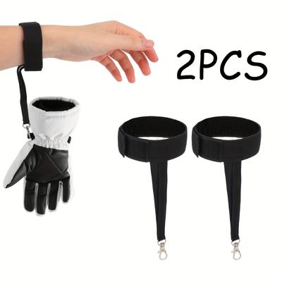 1-Pair Ski Gloves & Safety Belts with Elastic Traction Straps & Keychains - Durable Hands-Free Attachment System for Snowboarding, Hiking,
