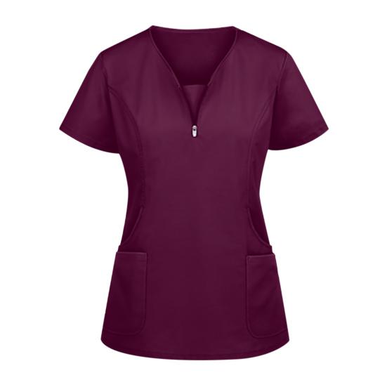 Nurse Top V-Neck Pockets Soft Short Sleeve Anti-Wrinkle Loose Doctor Uniform Workwear