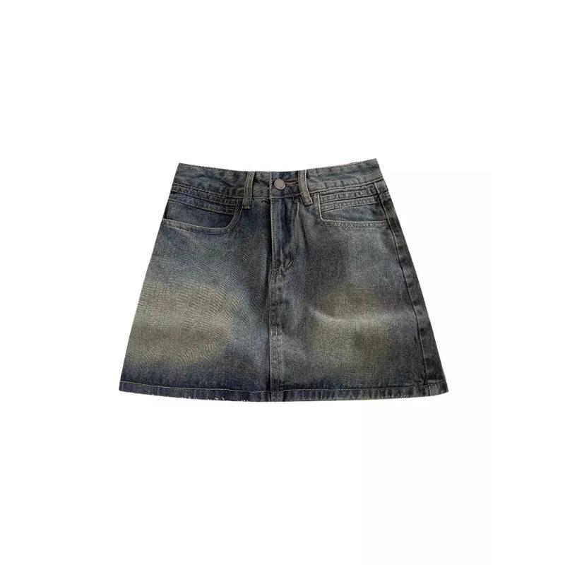 Retro Dunkelblau A-Linien Jeansrock mit Gürtel und Futter - Hohe Taille, Anti-Exposure, Damen 2026 Frühjahrsneuheit