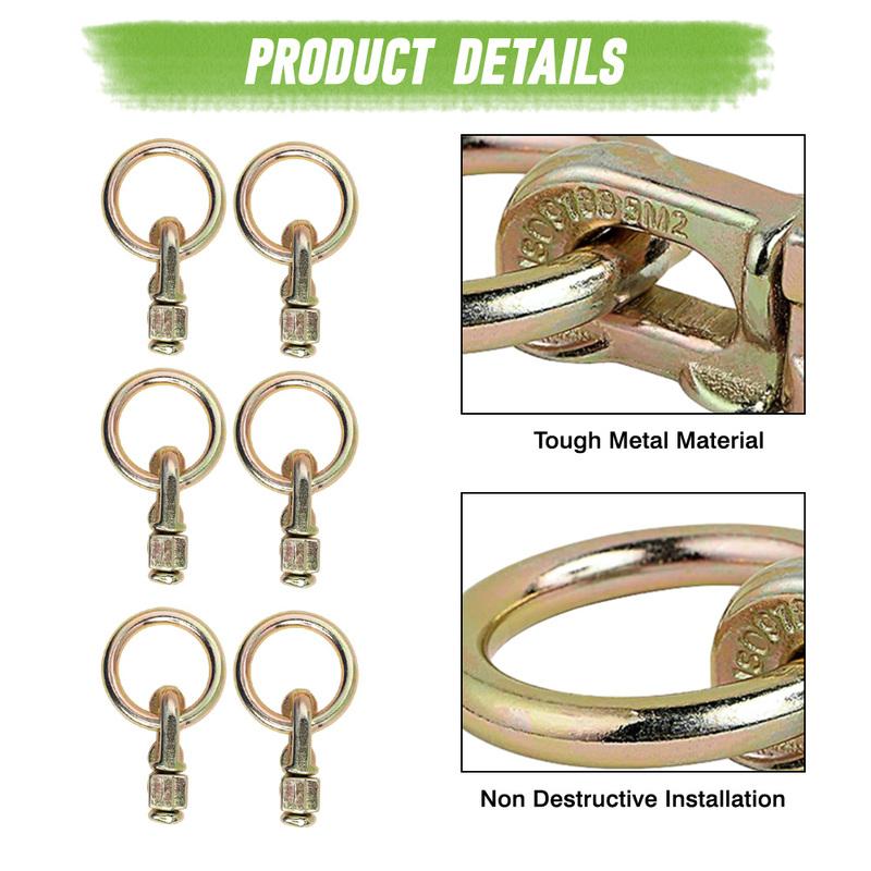 6PCS L Track Double Stud Tie Down Fitting with O Ring For Track Rail For Truck Bed Trailer Cargo Control Pickup RV ATV